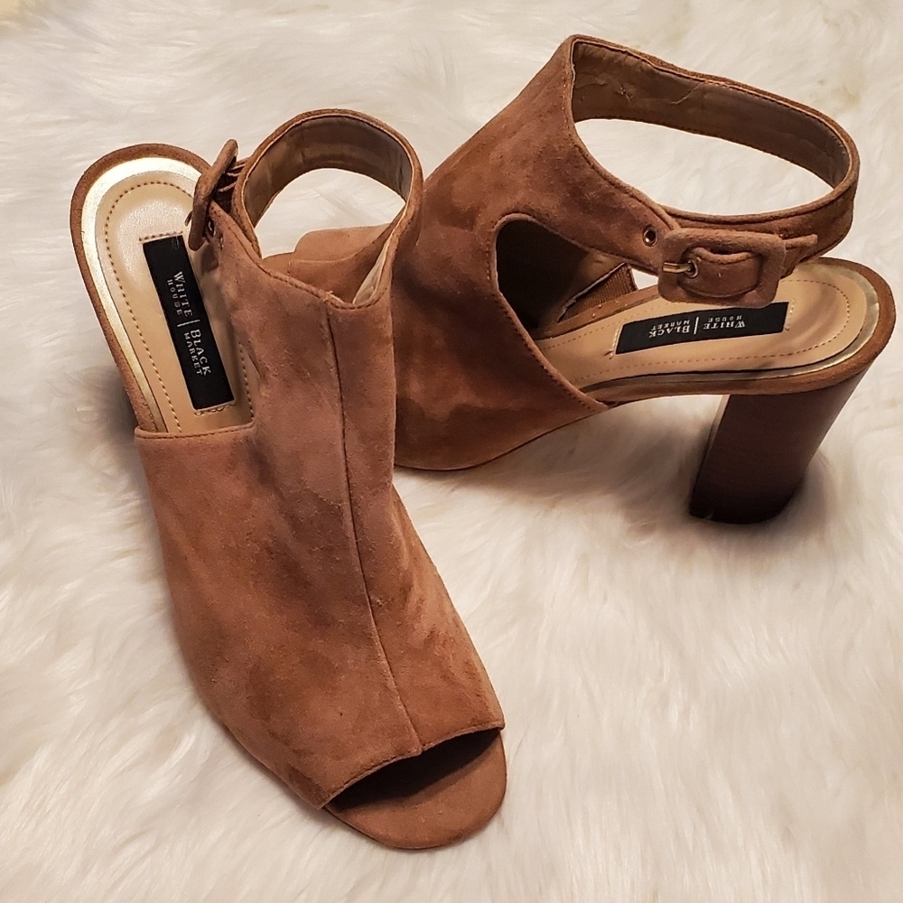 WHBM Nashton Tan Suede Slingback Block Heel Sandals Size 10